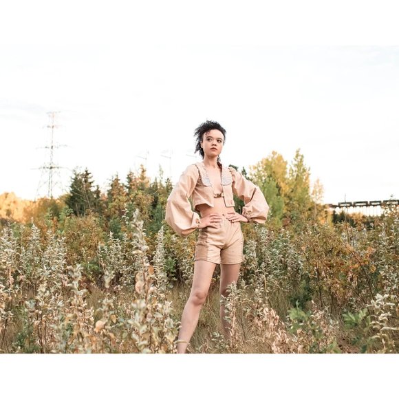 Vintage Pearl Collar, Puff sleeve, Sexy Victorian, Lace side Shorts Suit New - Picture 5 of 8